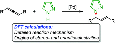 Graphical abstract: Mechanism and origins of stereo- and enantioselectivities of palladium-catalyzed hydroamination of racemic internal allenes via dynamic kinetic resolution: a computational study