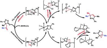 Graphical abstract: Theoretical study of rhodium- and cobalt-catalyzed decarboxylative transformations of isoxazolones: origin of product selectivity