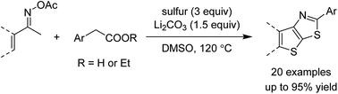 Graphical abstract: Functionalization of C–H bonds in acetophenone oximes with arylacetic acids and elemental sulfur
