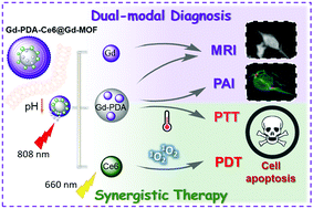 Graphical abstract: A Gd-doped polydopamine (PDA)-based theranostic nanoplatform as a strong MR/PA dual-modal imaging agent for PTT/PDT synergistic therapy