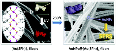 Graphical abstract: Flexible and luminescent fibers of a 1D Au(i)–thiophenolate coordination polymer and formation of gold nanoparticle-based composite materials for SERS