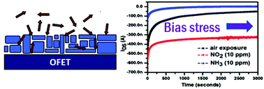 Graphical abstract: Trap-dominated nitrogen dioxide and ammonia responses of air-stable p-channel conjugated polymers from detailed bias stress analysis