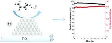 Graphical abstract: A selective and stable Fe/TiO2 catalyst for selective hydrogenation of butadiene in alkene-rich stream