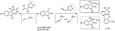 Graphical abstract: Zn-Catalyzed enantioselective allylation and allenylation of isatins by virtue of a proline-derived chiral ligand