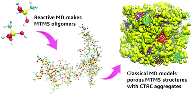 Graphical abstract: Self-assembly of the cationic surfactant n-hexadecyl-trimethylammonium chloride in methyltrimethoxysilane aqueous solution: classical and reactive molecular dynamics simulations