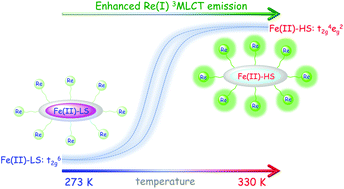 Graphical abstract: Monitoring spin-crossover phenomena via Re(i) luminescence in hybrid Fe(ii) silica coated nanoparticles