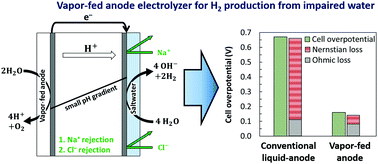 Graphical abstract: Using a vapor-fed anode and saline catholyte to manage ion transport in a proton exchange membrane electrolyzer