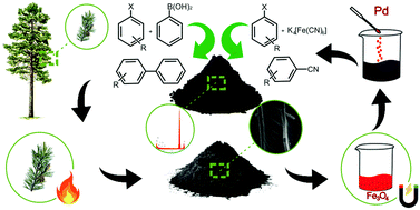Graphical abstract: An easily fabricated palladium nanocatalyst on magnetic biochar for Suzuki–Miyaura and aryl halide cyanation reactions