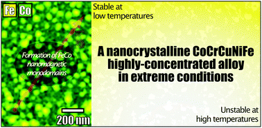 Graphical abstract: Irradiation stability and induced ferromagnetism in a nanocrystalline CoCrCuFeNi highly-concentrated alloy