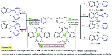 Graphical abstract: Nickel catalyzed sustainable synthesis of benzazoles and purines via acceptorless dehydrogenative coupling and borrowing hydrogen approach