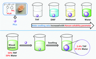 Graphical abstract: Poly(ionic liquid)s with superior swelling and enrichment properties in solvents