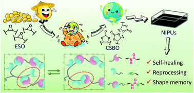 Graphical abstract: Recyclable non-isocyanate polyurethanes containing a dynamic covalent network derived from epoxy soybean oil and CO2