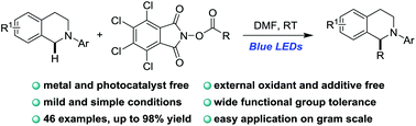 Graphical abstract: Photocatalyst- and additive-free decarboxylative alkylation of N-aryl tetrahydroisoquinolines induced by visible light