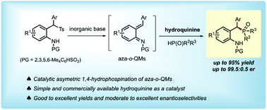 Graphical abstract: Hydroquinine-catalyzed asymmetric 1,4-hydrophosphination of in situ generated aza-o-quinone methides with H-phosphine oxides
