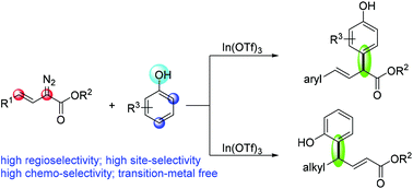 Graphical abstract: Regiospecific and site-selective C–H allylation of phenols with vinyldiazo compounds catalyzed by In(iii)