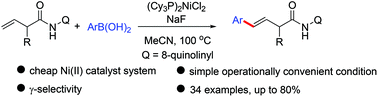 Graphical abstract: Ni(ii)-Catalyzed intermolecular selective Heck-type arylation of unactivated alkenes with arylboronic acids
