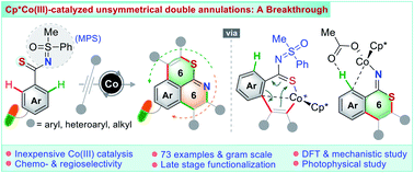 Graphical abstract: Harnessing sulfur and nitrogen in the cobalt(iii)-catalyzed unsymmetrical double annulation of thioamides: probing the origin of chemo- and regio-selectivity