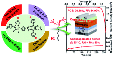Graphical abstract: Face-on oriented hydrophobic conjugated polymers as dopant-free hole-transport materials for efficient and stable perovskite solar cells with a fill factor approaching 85%