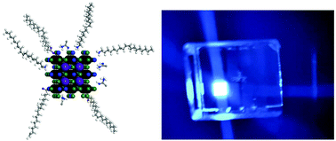 Graphical abstract: Conjugated amidine ligands enhance the performance of perovskite nanocrystal blue light-emitting diodes prepared in air with green solvents