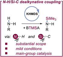 Graphical abstract: Silicon–nitrogen bond formation via dealkynative coupling of amines with bis(trimethylsilyl)acetylene mediated by KHMDS