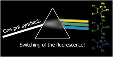 Graphical abstract: Yellow to blue switching of fluorescence by the tuning of the pentaphenylphosphole structure: phosphorus electronic state vs. ring conjugation