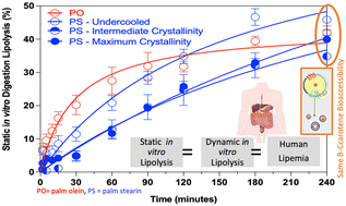 Graphical abstract: Comparison of static and dynamic in vitro digestibility and bioaccessibility of palm-based emulsions and correlation to a human study: effects of triacylglycerol crystallinity