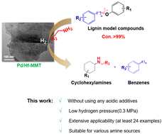 Graphical abstract: Hf4+-exchanged montmorillonite-boosted Pd-catalyzed reductive aminolysis of aryl ethers to efficiently synthesize cyclohexylamines