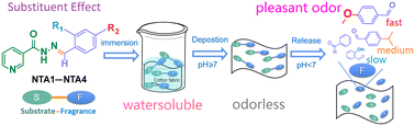 Graphical abstract: Substituent effect on controlled release of fragrant aldehydes from pH-triggered nicotinoylhydrazone-based precursors