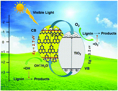 Graphical abstract: Photocatalytic degradation of lignin by low content g-C3N4 modified TiO2 under visible light