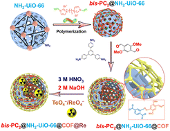 Graphical abstract: Enhancing the stability of poly(ionic liquids)@MOFs@COFs via core–shell protection strategy for 99TcO4− sequestration
