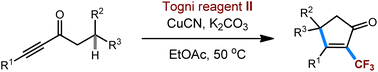 Graphical abstract: Access to cyclopentenones via copper-catalyzed 5-endo trifluoromethylcarbocyclization of ynones
