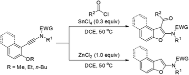 Graphical abstract: Lewis acid-promoted cyclizations of o-alkyloxyphenyl-substituted ynamides to construct 2-amidobenzofurans