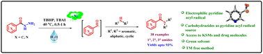 Graphical abstract: TBHP-mediated denitrogenative synthesis of pyridine carboxamides from pyridine carbohydrazides and amines in water