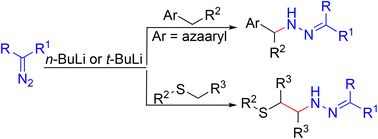 Graphical abstract: n-BuLi-promoted nucleophilic addition of unactivated C(sp3)–H bonds to diazo compounds as N-terminal electrophiles: efficient synthesis of hydrazine derivatives