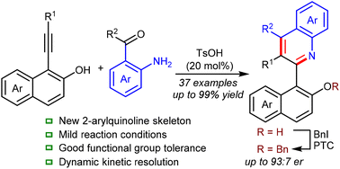 Graphical abstract: Synthesis of quinol-type heterobiaryls via an acid-catalyzed heteroannulation of alkynes and o-aminobenzaldehydes