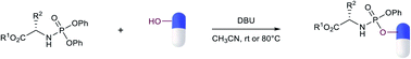 Graphical abstract: A mild and concise synthesis of aryloxy phosphoramidate prodrug of alcohols via transesterification reaction