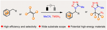 Graphical abstract: An electrochemical multicomponent reaction toward C–H tetrazolation of alkyl arenes and vicinal azidotetrazolation of alkenes