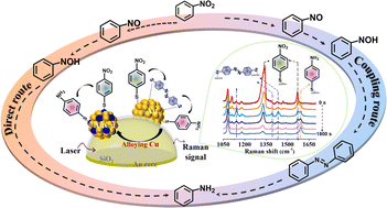 Graphical abstract: In situ SERS reveals the route regulation mechanism mediated by bimetallic alloy nanocatalysts for the catalytic hydrogenation reaction