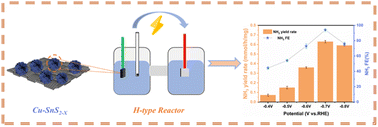 Graphical abstract: Cooperative interaction between Cu and sulfur vacancies in SnS2 nanoflowers for highly efficient nitrate electroreduction to ammonia
