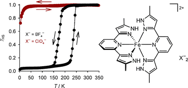 Graphical abstract: Exploring the influence of counterions on a hysteretic spin-transition in isomorphous iron(ii) complex salts