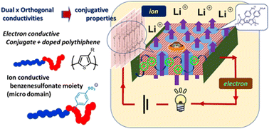 Graphical abstract: Orthogonal electric and ionic conductivities in the thin film of a thiophene–thiophene block copolymer