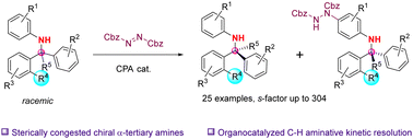 Graphical abstract: Asymmetric synthesis of highly sterically congested α-tertiary amines via organocatalyzed kinetic resolution