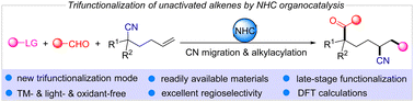 Graphical abstract: Organocatalytic radical relay trifunctionalization of unactivated alkenes by a combination of cyano migration and alkylacylation