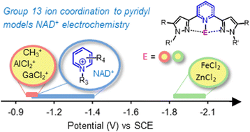 Graphical abstract: Group 13 ion coordination to pyridyl models NAD+ reduction potentials