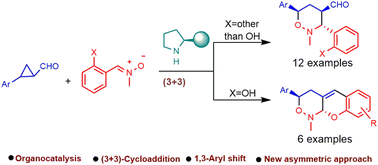 Graphical abstract: Organocatalytic (3+3)-cycloaddition of ortho-substituted phenyl nitrones with aryl cyclopropane carbaldehydes: a facile access to enantioenriched 1,2-oxazinanes