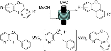 Graphical abstract: Aryl–aryl cross-coupling reactions without reagents or catalysts: photocyclization of ortho-iodoaryl ethers and related compounds via triplet aryl cation intermediates