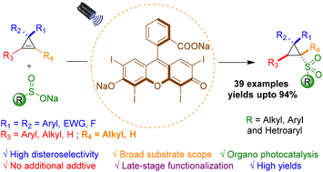 Graphical abstract: Diastereoselective organophotocatalytic hydrosulfonylation of cyclopropenes