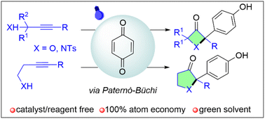 Graphical abstract: Photoinduced arylative formal 4-endo-dig cyclization of propargyl alcohols/amines to access strained heterocycles