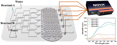 Graphical abstract: Real-time spectroscopic monitoring of continuous-flow synthesis of zinc oxide nano-structures in femtosecond laser fabricated 3D microfluidic microchannels with integrated on-chip fiber probe array