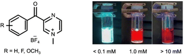 Graphical abstract: Concentration-dependent emission from low molecular weight benzoyl pyrazinium salts